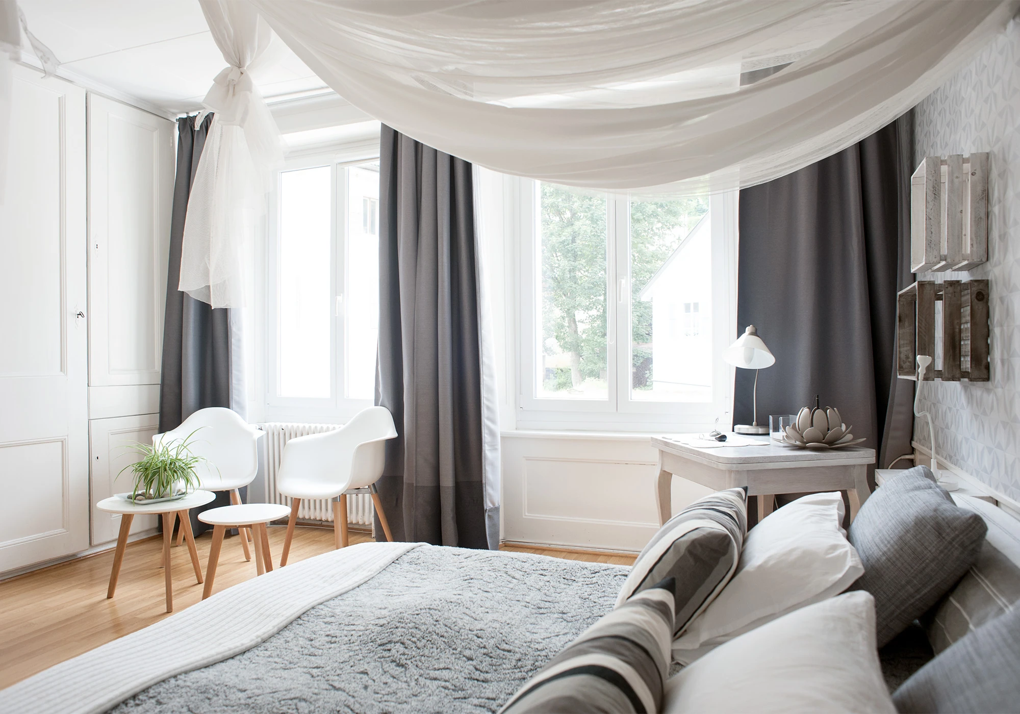 Vue vers les fenêtres et les fauteuils de Zen