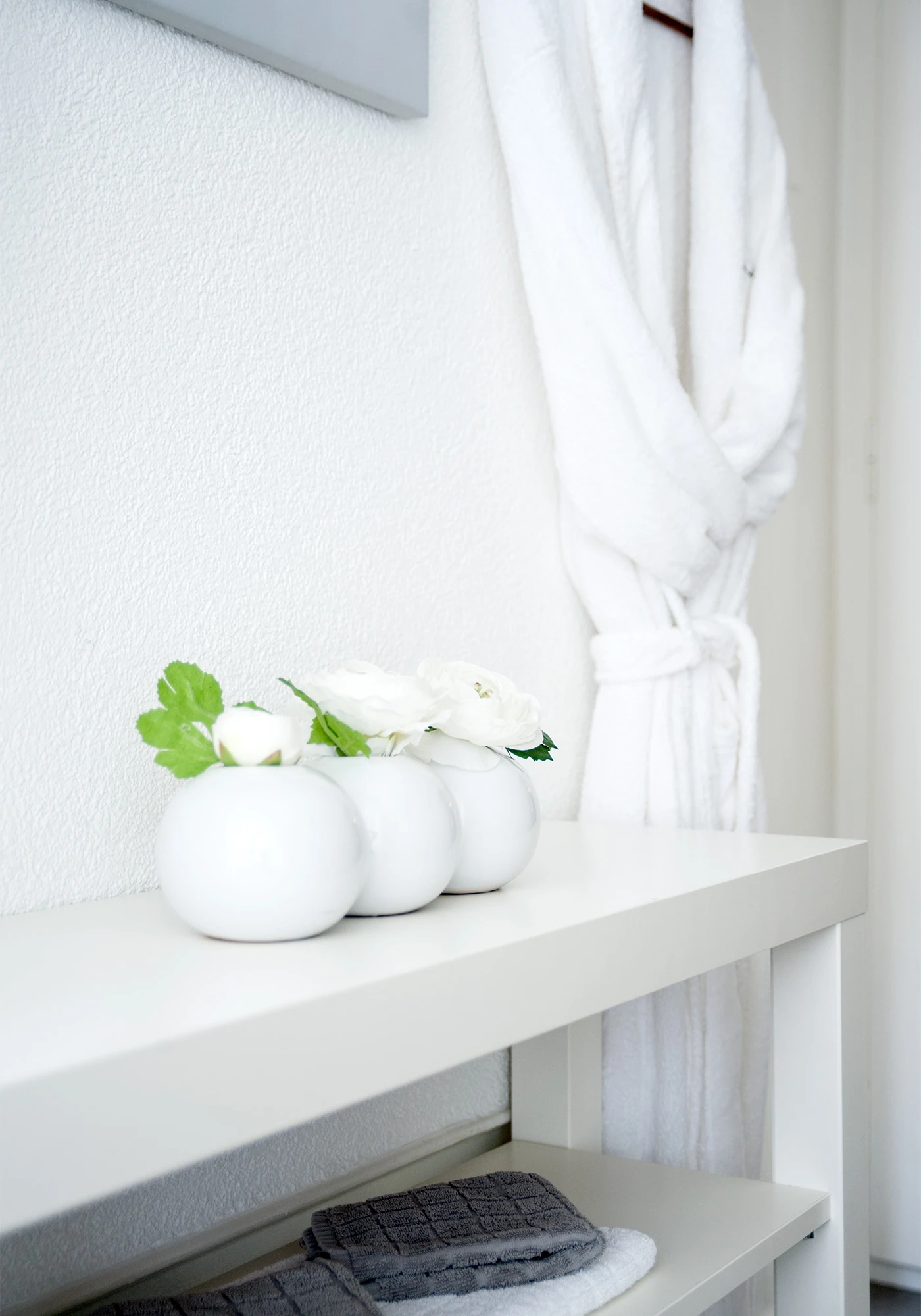 Les vases blancs et une plante près de la fenêtre de Zen